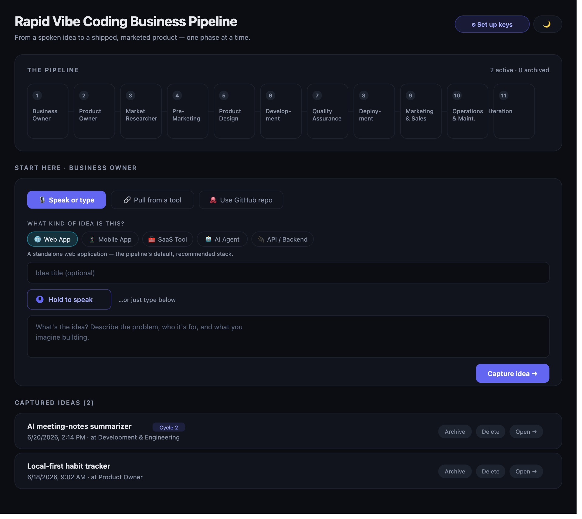 Rapid Vibe Coding Business Pipeline